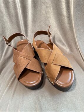 Splendid Tan Suede Crisscross Platform Sandals